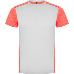 T-shirt technique respirant Zolder, blanc et corail chiné