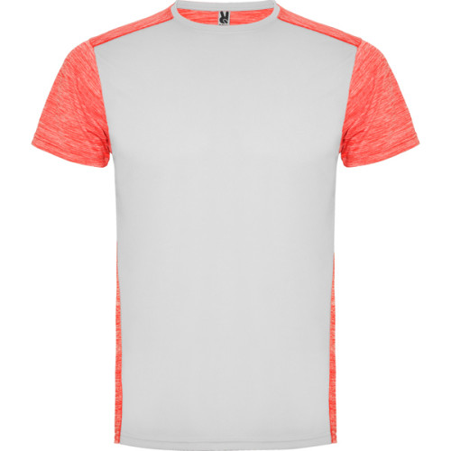 T-shirt technique respirant Zolder, blanc et corail chiné