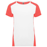 T-shirt technique femme ajusté respirant Zolder Woman, blanc et corail chiné