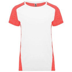 T-shirt technique femme ajusté respirant Zolder Woman, blanc et corail chiné