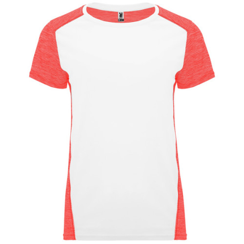 T-shirt technique femme ajusté respirant Zolder Woman, blanc et corail chiné