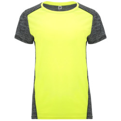 T-shirt technique femme ajusté respirant Zolder Woman, jaune et noir chiné
