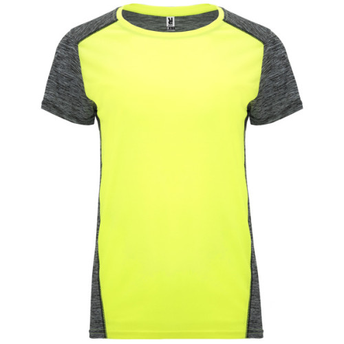 T-shirt technique femme ajusté respirant Zolder Woman, jaune et noir chiné